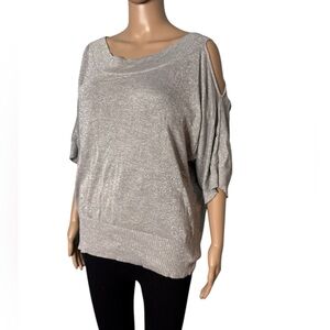 Joseph A women’s gray metallic long sleeve scoop neck sweater size XL